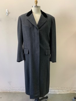 Mens, Historical Fiction Coat, Dominic Gherardi, Gray, Black, Wool, Silk, Solid, Wooly felted ,notched Wide Lapel ,velvet Collar Detail, 3 Button Front , Hidden Button Placket , Single Vent ,two Small Buttons on Each Cuff