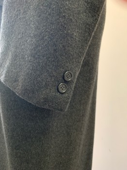 Mens, Historical Fiction Coat, Dominic Gherardi, Gray, Black, Wool, Silk, Solid, Wooly felted ,notched Wide Lapel ,velvet Collar Detail, 3 Button Front , Hidden Button Placket , Single Vent ,two Small Buttons on Each Cuff