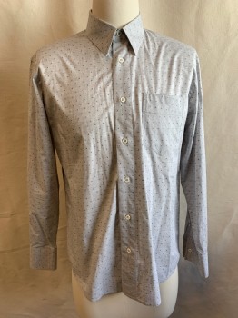 Mens, Casual Shirt, BILLY REID, Lt Gray, Teal Green, Cotton, Heathered, Dots, S, Button Down Collar Attached, Button Front, Long Sleeves, 1 Pocket, Button Cuff, Dobby Teal Dotted Pattern