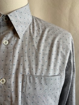 BILLY REID, Lt Gray, Teal Green, Cotton, Heathered, Dots, Button Down Collar Attached, Button Front, Long Sleeves, 1 Pocket, Button Cuff, Dobby Teal Dotted Pattern