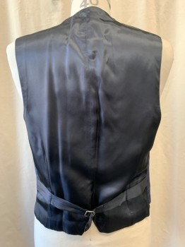 DOMINIC GHERARDI, Navy Blue, Black, Wool, Silk, Paisley/Swirls, V-neck, Single Breasted, Button Front, 4 Pockets, Belted Back