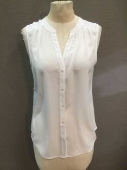 Chelsea, White, Polyester, Solid, Sleeveless, Button Front, Collarless
