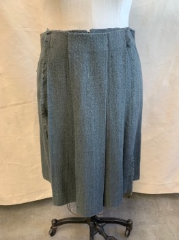 Womens, Historical Fiction Skirt, MTO, Blue-Gray, Cotton, Linen, Solid, W36, Front Hook N Eye Closure, Deep Pleats, Raw Edges