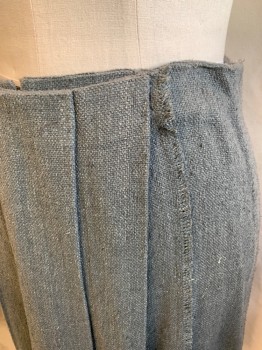 Womens, Historical Fiction Skirt, MTO, Blue-Gray, Cotton, Linen, Solid, W36, Front Hook N Eye Closure, Deep Pleats, Raw Edges