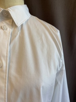 J. CREW, White, Cotton, Elastane, Solid, Collar Attached, Button Front, Long Sleeves, 2 Button Cuffs