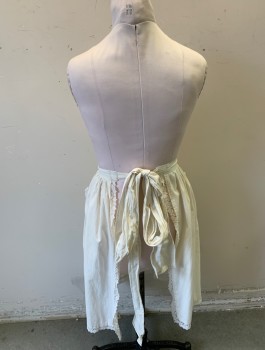 N/L MTO, Off White, Cotton, Solid, Pinafore, Lace Trim at Edges, Self Ties at Waist, Missing Ties at Neck - Has 2 Button Holes at Chest, 2 Patch Pockets with Lace Trim, Made To Order