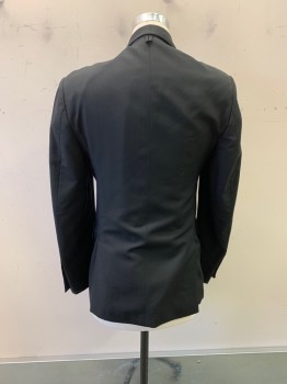 BROOKS BROTHERS, Black, Wool, Shawl Lapel, Single Breasted, Button Front, 1 Button, 3 Pockets,