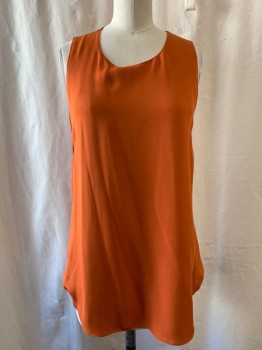 THEORY, Pumpkin Spice Orange, Silk, Polyester, Solid, Scoop Neck, Pullover, Sleeveless, Side Flaps Button at Back, Key Hole Back