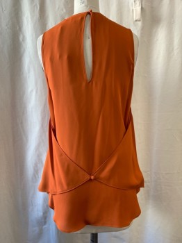 THEORY, Pumpkin Spice Orange, Silk, Polyester, Solid, Scoop Neck, Pullover, Sleeveless, Side Flaps Button at Back, Key Hole Back