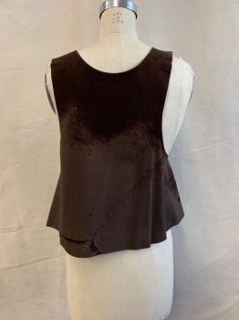Womens, Leather Vest, DUST & DRAG, Brown, Dk Brown, Suede, Faded, Solid, S, Scoop Neck, Leather Lacing Down Front, Numbers/Letters "062KTI" By Back Hem *Distressed and Peeling Off* *Slightly Asymmetrical*