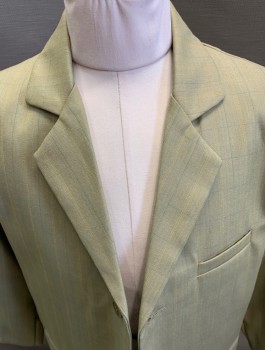Childrens, Suit Piece 1, FAGER, Lt Khaki Brn, Goldenrod Yellow, Forest Green, Polyester, Heathered, Plaid-  Windowpane, 3 Button Single Breasted, 2 Vent Jacket with Vest & Pant