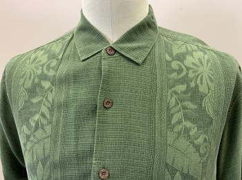 TOMMY BAHAMA, Green, Silk, Floral, Button Front, S/S, C.A., Jacquard,