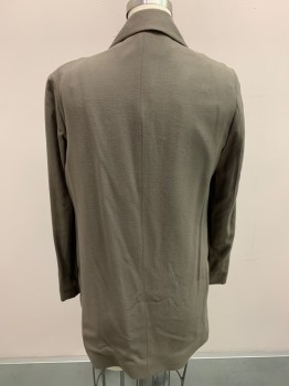 ALL SAINTS, Olive Green, Viscose, Polyester, Solid, Single Breasted, Open Front, Notched Lapel, Pocket Flaps