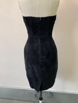 Womens, Cocktail Dress, NOW NEXY, Black, Suede, Acetate, 0, Sweet Heart Neckline, Strapless, Zip Back, Hem at Knee, "V" Chalk Like Stain at Back