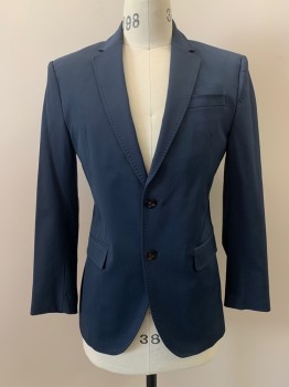 ZARA MAN, Navy Blue, Polyester, Elastane, Solid, 2 Buttons, Single Breasted, Notched Lapel, 3 Pockets, Stitching Detail