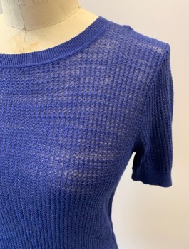 THEORY, Dk Blue, Linen, Viscose, Solid, S/S, CN, Waffle Style Knit