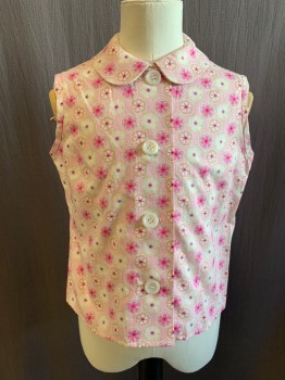 MTO, Pink, Lt Pink, White, Yellow, Cotton, Floral, Peter Pan Collar, White Button Front, Sleeveless