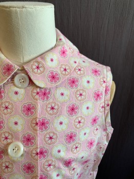 Childrens, Shirt, MTO, Pink, Lt Pink, White, Yellow, Cotton, Floral, Ch 24, Peter Pan Collar, White Button Front, Sleeveless