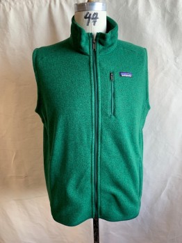 Mens, Sweater Vest, PATAGONIA, Green, Black, Polyester, 2 Color Weave, XXL, Zip Front, Stand Collar, 3 Zip Pockets