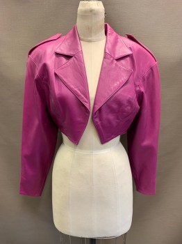 Womens, Leather Jacket, NL, Magenta Purple, Leather, S, Notched Lapel,  Cropped, Open Front, Epaulets