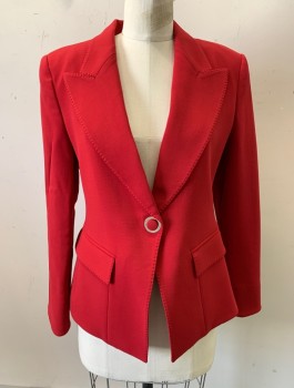 GIORGIO ARMANI, Red, Wool, Solid, Crepe, Single Breasted, 1 Fabric and Metal Button, Oversized Peaked Lapel with Hand Picked Stitching, 2 Pockets