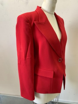 GIORGIO ARMANI, Red, Wool, Solid, Crepe, Single Breasted, 1 Fabric and Metal Button, Oversized Peaked Lapel with Hand Picked Stitching, 2 Pockets
