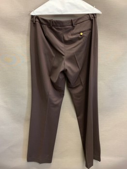 CALVIN KLEIN, Chocolate Brown, Polyester, Rayon, Solid, F.F, Top Pockets, Zip Front, Belt Loops
