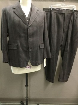 Mens, 1930s Vintage, Suit, Jacket, TIMOTHY EVEREST, Brown, Red Burgundy, Tan Brown, Wool, Plaid, Herringbone, 46S, Single Breasted, 3 Button, 3 Pockets, Made To Order, Multiples Available See FC013393 & FC017815