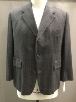 Mens, 1930s Vintage, Suit, Jacket, TIMOTHY EVEREST, Brown, Red Burgundy, Tan Brown, Wool, Plaid, Herringbone, 46S, Single Breasted, 3 Button, 3 Pockets, Made To Order, Multiples Available See FC013393 & FC017815