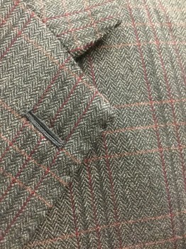 TIMOTHY EVEREST, Brown, Red Burgundy, Tan Brown, Wool, Plaid, Herringbone, Single Breasted, 3 Button, 3 Pockets, Made To Order, Multiples Available See FC013393 & FC017815