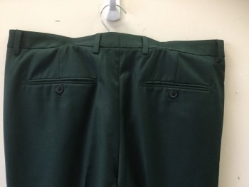 TOPMAN, Dk Green, Wool, Polyester, Solid, Dark Green, Flat Front, Zip Front, 4 Pockets