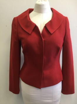 ANN TAYLOR, Red, Wool, Spandex, Solid, Snap Front, Long Sleeves, Round Collar Sits on Top of Collar/Shoulders