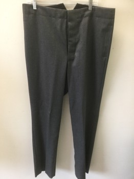 Mens, Pants 1890s-1910s, MTO, Gray, Wool, 36/33, Made To Order, Gabardine, Suspender Buttons, Adjustable Back Belt, Button Fly,