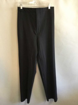 Mens, Pants 1890s-1910s, Scafati, Black, Polyester, Solid, Open, 28, Flat Front, Slacks, Suspender Buttons, Back Adjustable Strap, Zip Fly