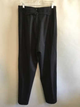 Mens, Pants 1890s-1910s, Scafati, Black, Polyester, Solid, Open, 28, Flat Front, Slacks, Suspender Buttons, Back Adjustable Strap, Zip Fly
