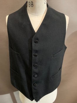 N/L, Black, Wool, Cotton, Felted Wool, 6 Buttons, 4 Pockets, Made To Order, Sides Have Been Let Out with Silk Stripe
