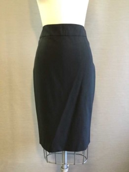 THEORY, Black, Wool, Lycra, Solid, Pencil Skirt, Darts At Front with Bias Cut Work Lace, Back Panel, Center Back Zip with Slit