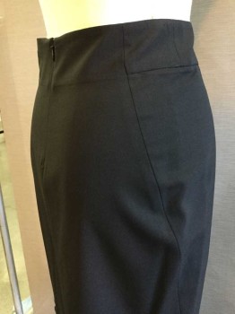 THEORY, Black, Wool, Lycra, Solid, Pencil Skirt, Darts At Front with Bias Cut Work Lace, Back Panel, Center Back Zip with Slit