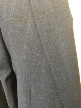 BOSS, Charcoal Gray, Heather Gray, Blue, Viscose, Acetate, Plaid, Heathered, Charcoal/heather Gray, Faint Blue Plaid with Diagonal Dark Gray Lining, Notched Lapel W/hand Stitches on Rim, Single Breasted, 2 Button Front, 3 Pockets, Long Sleeves, with Matching Pants