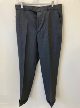 MTO, Charcoal Gray, Wool, Stripes - Vertical , Button Tab, Flat Front, Cuffed