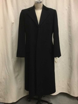 Mens, Coat 1890s-1910s, MTO, Navy Blue, Black, Wool, Synthetic, Solid, 40, Black Velvet Collar Attached, Notched Lapel, 3 Pockets,