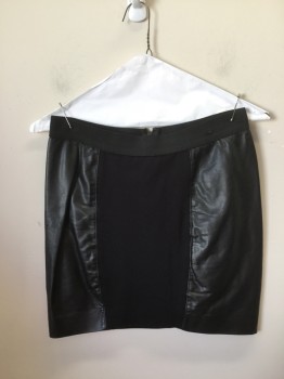 GUESS, Black, Cotton, Leather, Solid, Leather Side Panels with Jersey Knit Center Panel. Elastic Waistband
