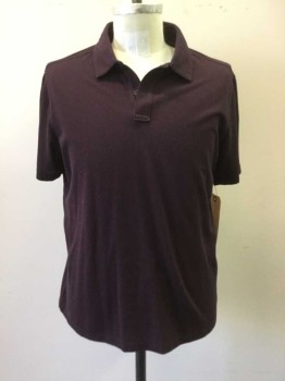 NORDSTROM, Aubergine Purple, Cotton, Solid, 2 Buttons,  Short Sleeves, Pique