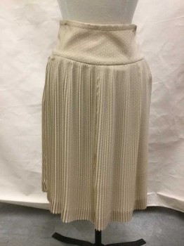 CLUB MONACO, Beige, White, Polyester, Polka Dots, Beige W/White Dotted Squares Chiffon, 4" Wide Waist Yoke, Accordian Pleated, Invisible Zipper At Side, Hem Below Knee