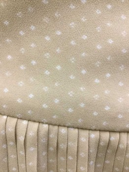 CLUB MONACO, Beige, White, Polyester, Polka Dots, Beige W/White Dotted Squares Chiffon, 4" Wide Waist Yoke, Accordian Pleated, Invisible Zipper At Side, Hem Below Knee