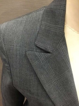 Womens, Suit, Jacket, THEORY, Gray, White, Rust Orange, Wool, Plaid, 4, Single Breasted, Peaked Lapel, Collar Attached,  3 Pockets, 1 Button,