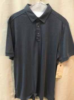 NORDSTROM, Gray, Cotton, Polyester, Solid, Short Sleeves, Blue/gray Weave