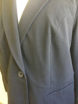 LANE BRYANT, Black, Polyester, Rayon, Solid, Single Breasted, Notched Lapel, 1 Button, 2 Welt Pockets, Seam at Waist, Lining is White with Gray Pinstripes
