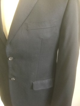 RALPH LAUREN, Black, Wool, Solid, Single Breasted, Notched Lapel, 2 Buttons, 3 Pockets