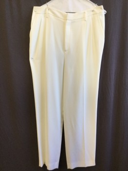 ELLEN TRACY, Cream, Polyester, Cotton, Solid, 1.5" Waistband with Belt Hoops, 2 Pleat Front, Zip Front, 2 Slant Pockets Front